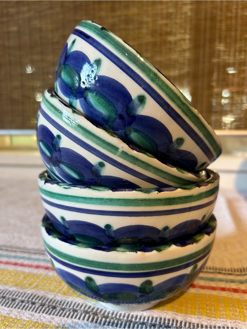 Handcrafted Ceramic Serving Bowls in Blue & Green – Set of 4